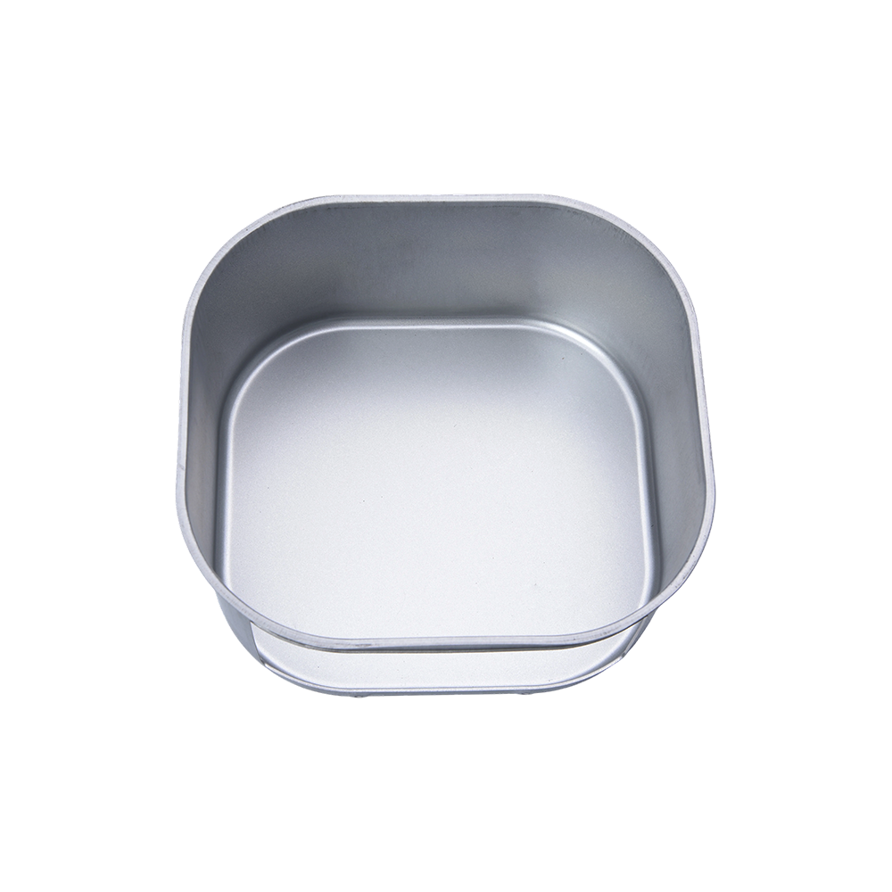 Deep-drawn square container with cutouts