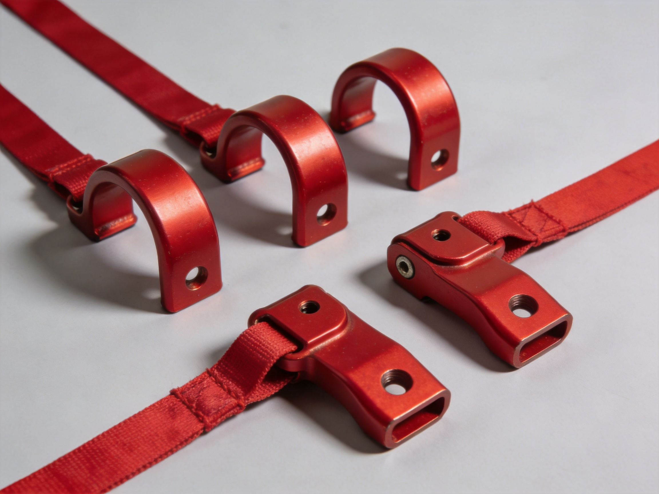 Precision Red Bent Parts with Integrated Fabric Straps for Reliable Industrial and Commercial Use